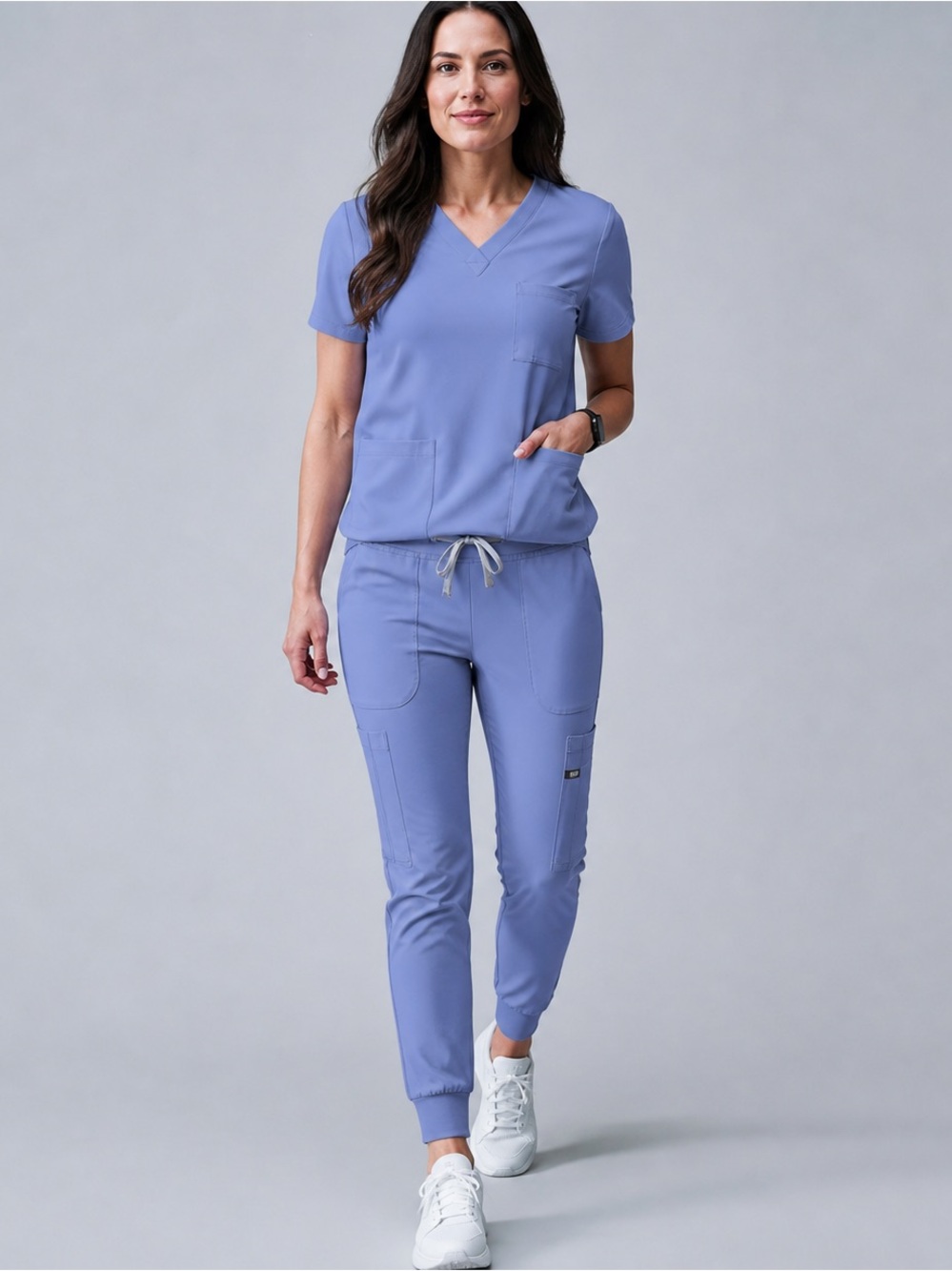 Wrinkle-free Women’s V-Neck Light Blue Scrub set